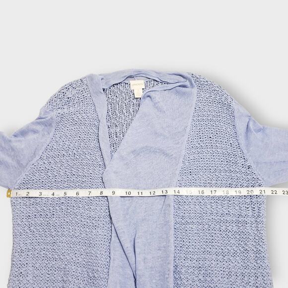 Chico's Periwinkle Blue Cotton Linen Open Knit Mesh Cardigan Sz Large (2) Summer - Picture 10 of 13